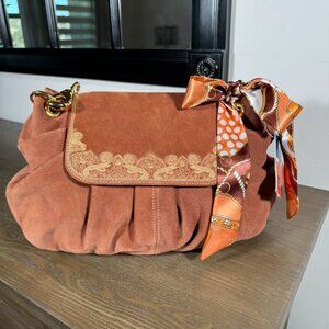 La Gioe di Toscana Italian Collection Suede & Leather Shoulder Bag — Rust/Brown